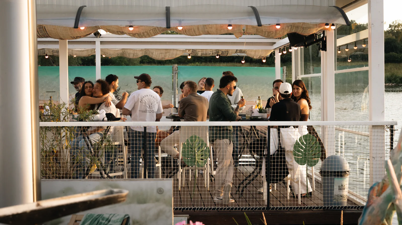 The lakeside terrace filling up in the afternoon